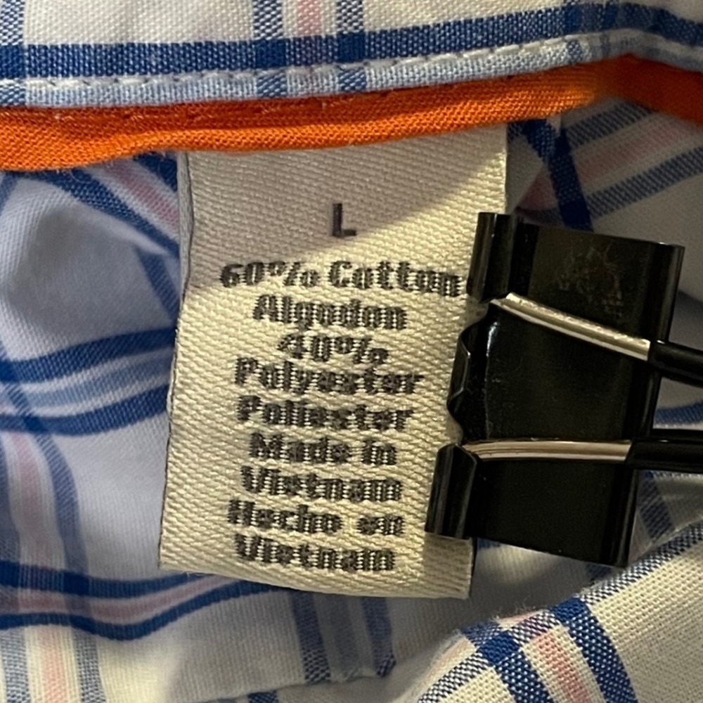 Dockers Short Sleeve Plaid Button Up Shirt White Blue Pink Cotton Blend Large - Picture 8 of 8